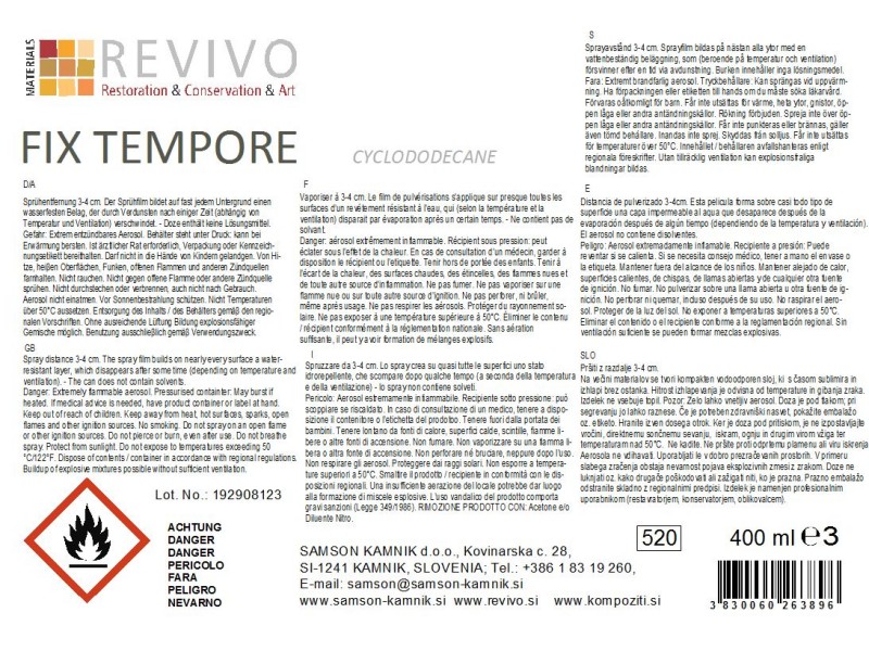 FIX TEMPORE cyclododecane spray temporary consolidant